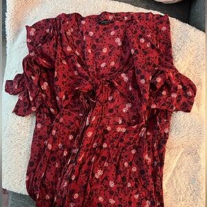 Olivaceous Red Tie Front Ruffled Max Dress